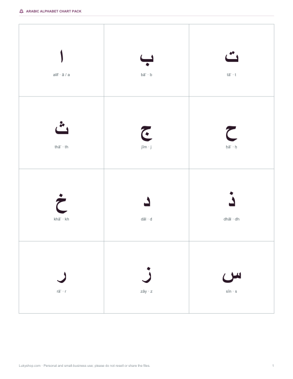 Preview of Printable Arabic Letter Flashcards