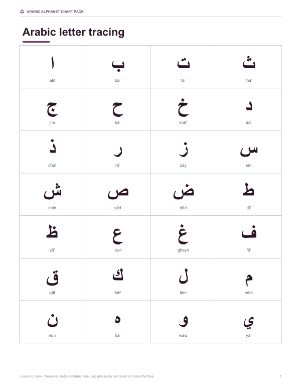 Preview of Printable Arabic Letter Tracing Sheet